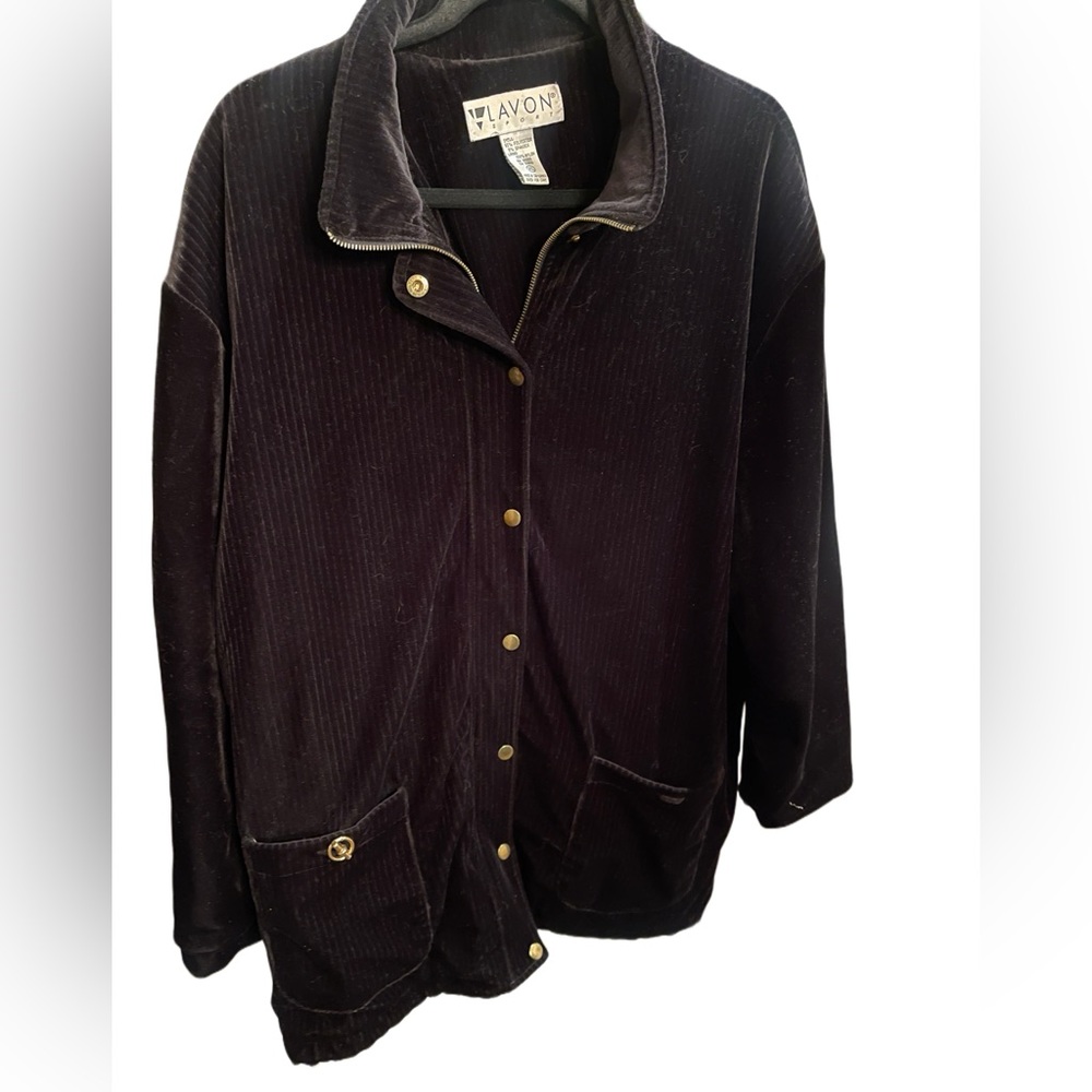 vtg lavon 80s womens jacket XL Full Zip And Snap Buttons Black Velour Rare Find